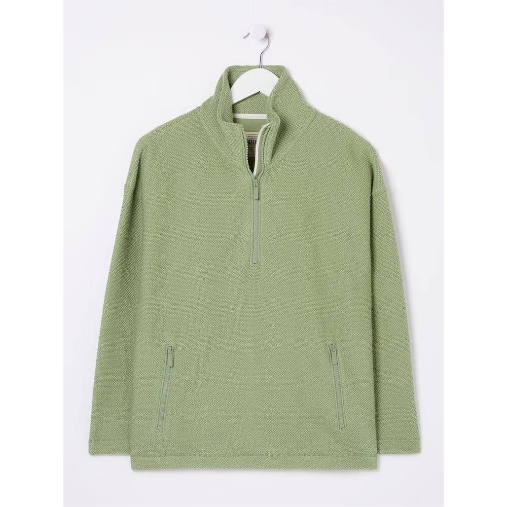 Fat Face Thea Green Half Zip Sweatshirt XS Sage Textured Knit Pullover Pockets